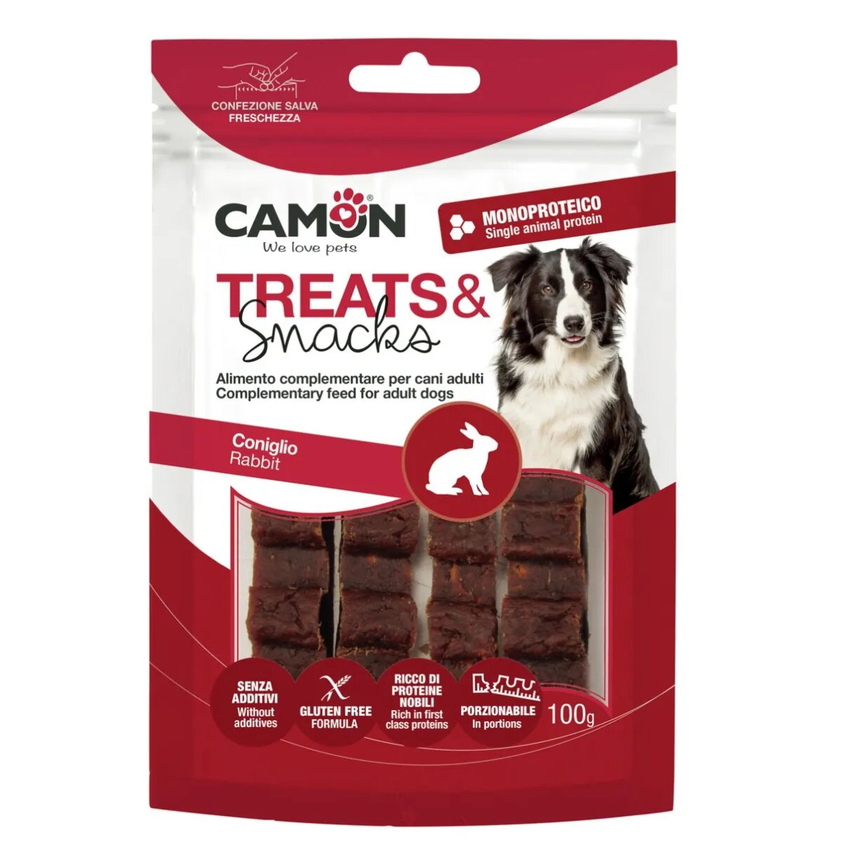 Camon Rabbit Bar Snack XS-XL Iepure punguță recompense monoproteice câini 100g