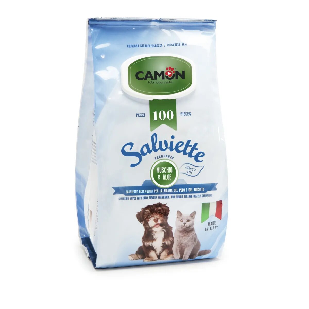 Camon șervețele umede câini și pisici Aloe Vera și Mosc Alb 100buc