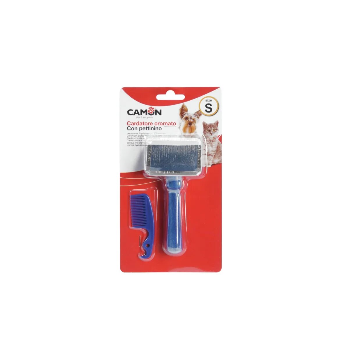Camon Set perie cromata cu pieptene de curatare perie câini Set perie cromata cu pieptene de curatare S perie câini și pisici 4.5x6cm