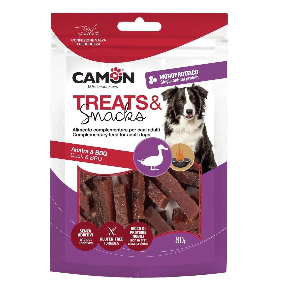 Camon Sticks Duck & BBQ XS-XL Rață punguță recompense câini 80g