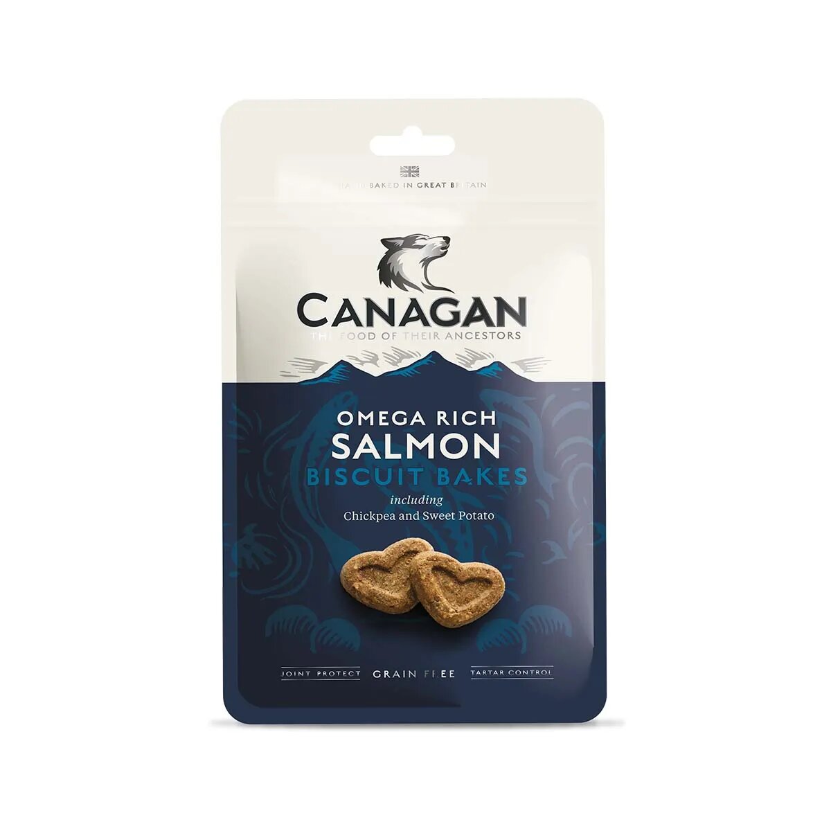 Canagan Omega Rich Salmon Biscuit Bakes XS-XL Somon punguță recompense fără cereale câini junior & adult 150g