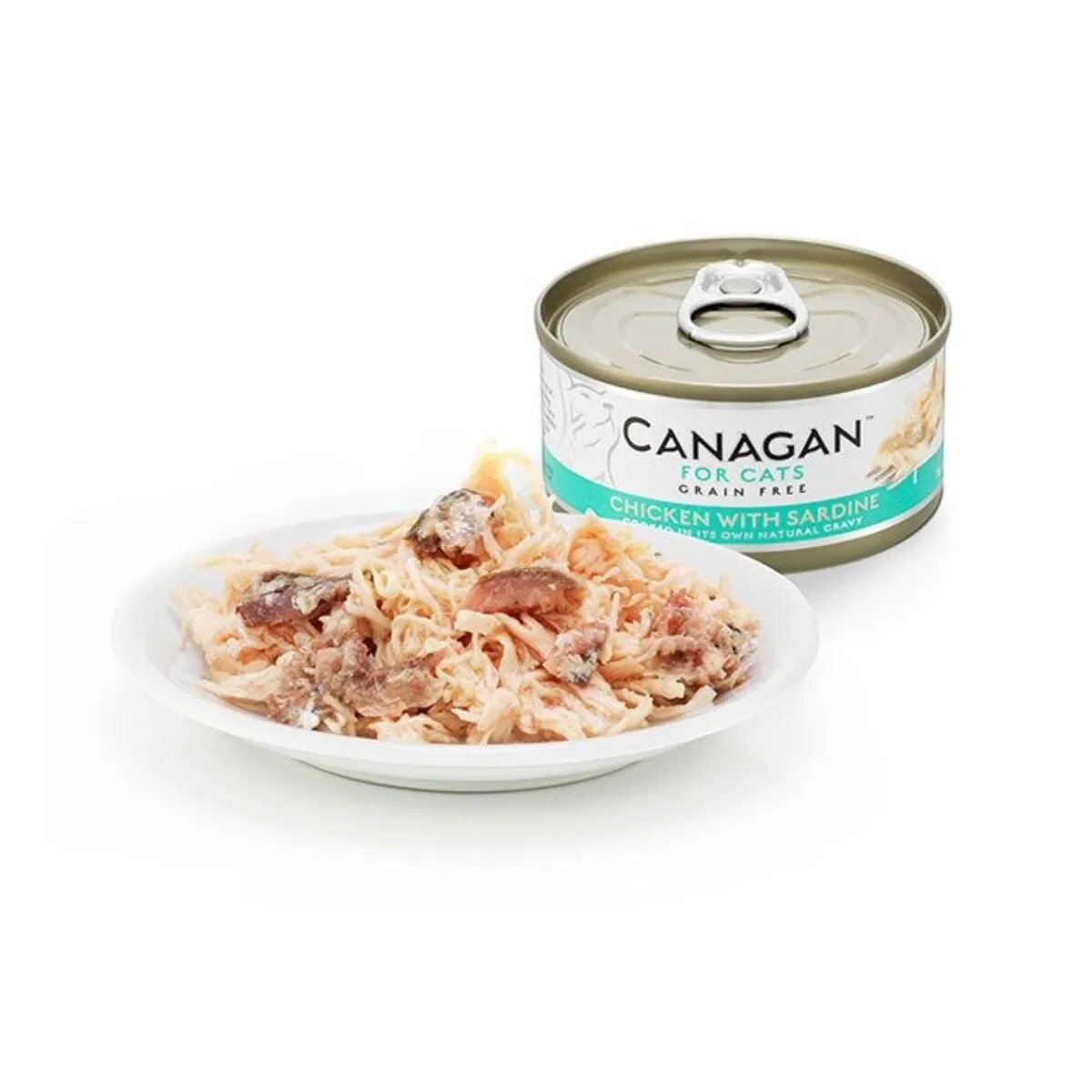 Canagan Pui și Sardine conservă hrană umedă fără cereale pisici junior & adult (în suc propriu) 75g