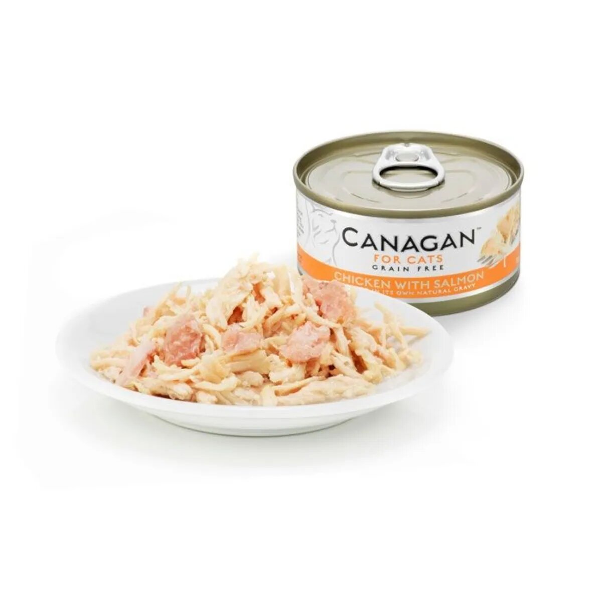 Canagan Pui și Somon conservă hrană umedă fără cereale pisici junior & adult (în suc propriu) 75g