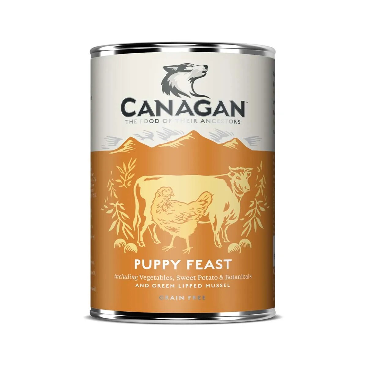Canagan Puppy Feast XS-XL Pui și Vită conservă hrană umedă fără cereale câini junior (în supă) 400g
