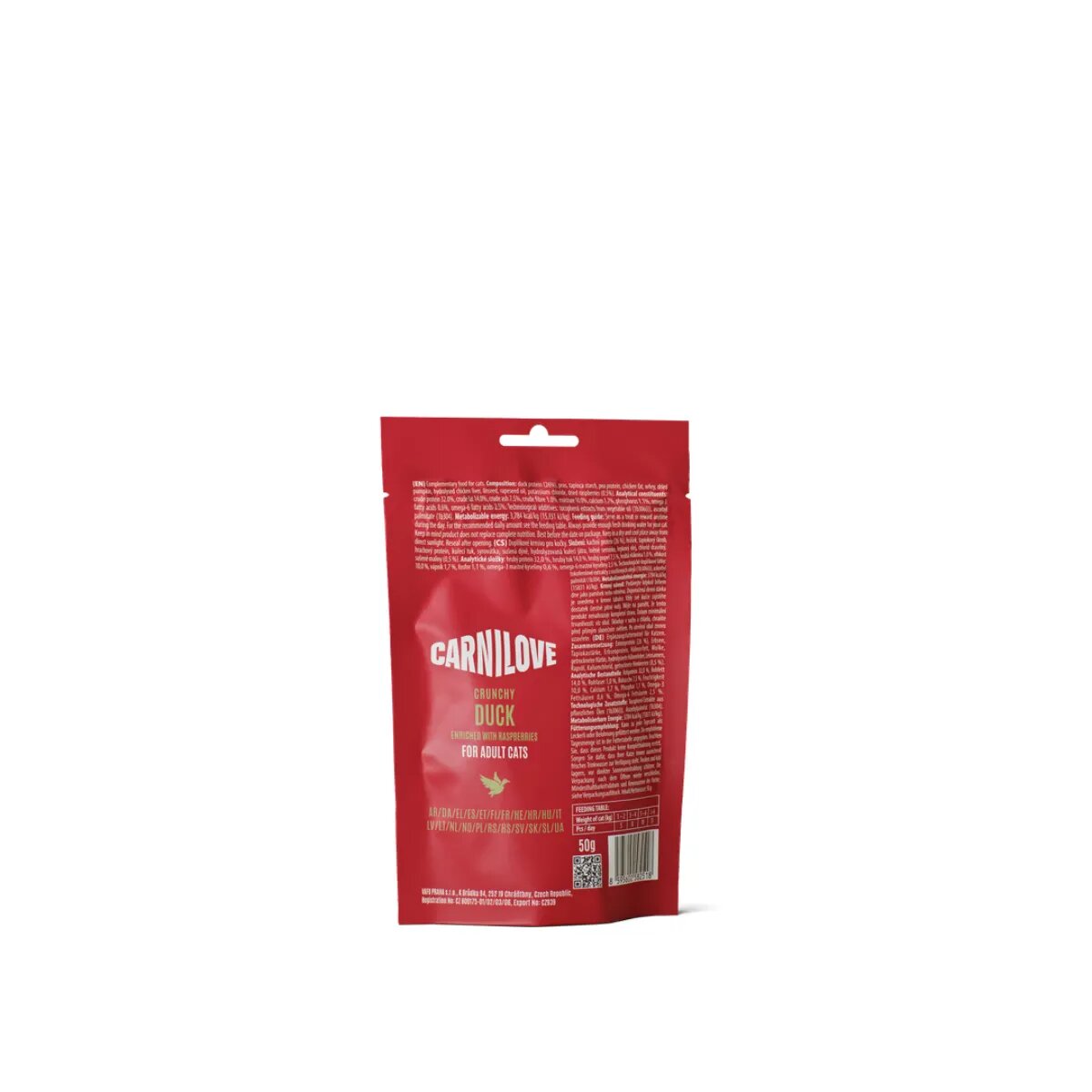 Carnilove Crunchy Snack Rață și Zmeură punguță recompense fără cereale pisici 50g