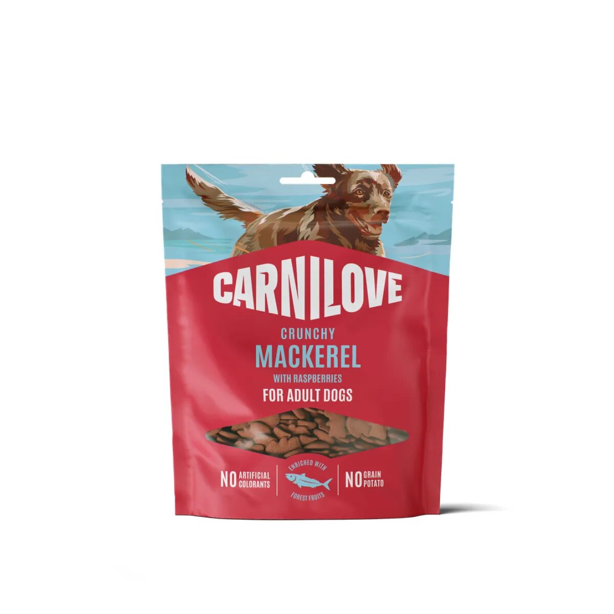 Carnilove Crunchy XS-XL Macrou și Zmeură punguță recompense fără cereale câini 200g