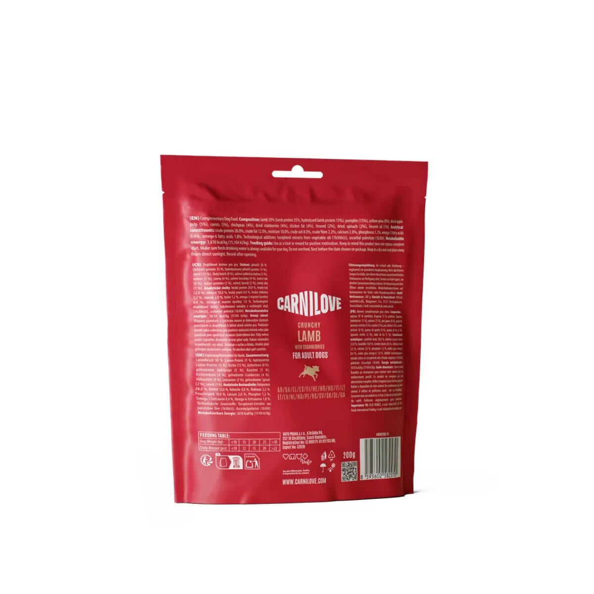 Carnilove Crunchy XS-XL Miel și Afine punguță recompense fără cereale câini 200g