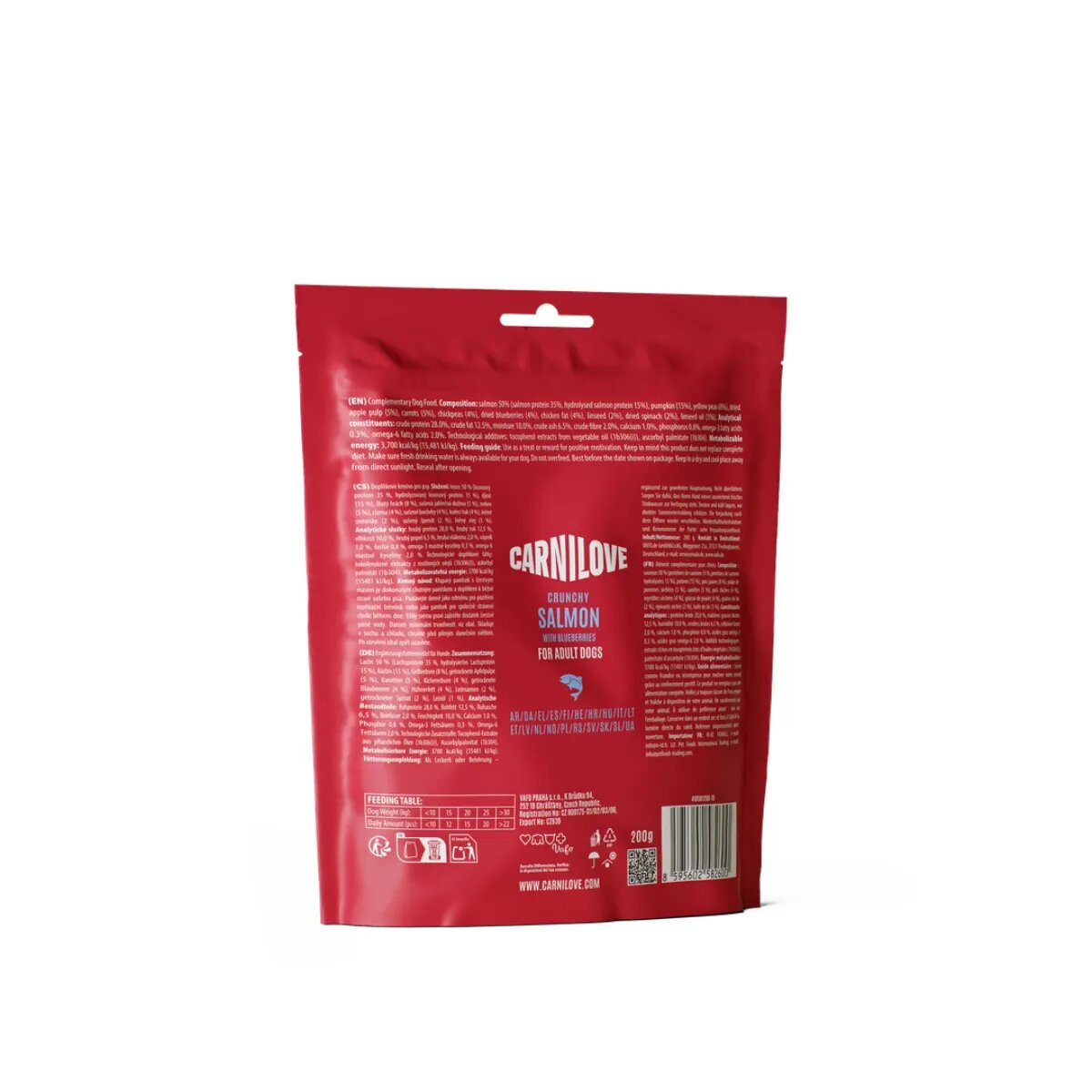Carnilove Crunchy XS-XL Somon și Afine punguță recompense fără cereale câini 200g
