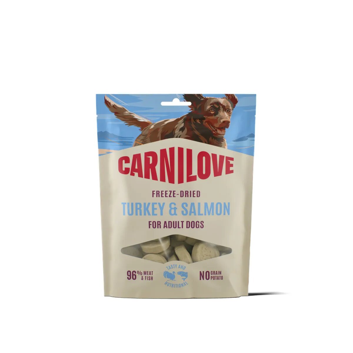 Carnilove Freeze Dried XS-XL Curcan și Somon punguță recompense fără cereale câini 60g