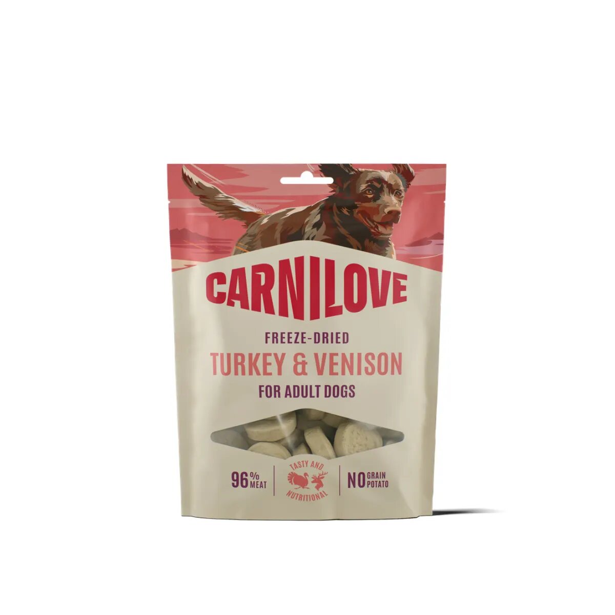 Carnilove Freeze Dried XS-XL Curcan și Vânat punguță recompense fără cereale câini 60g