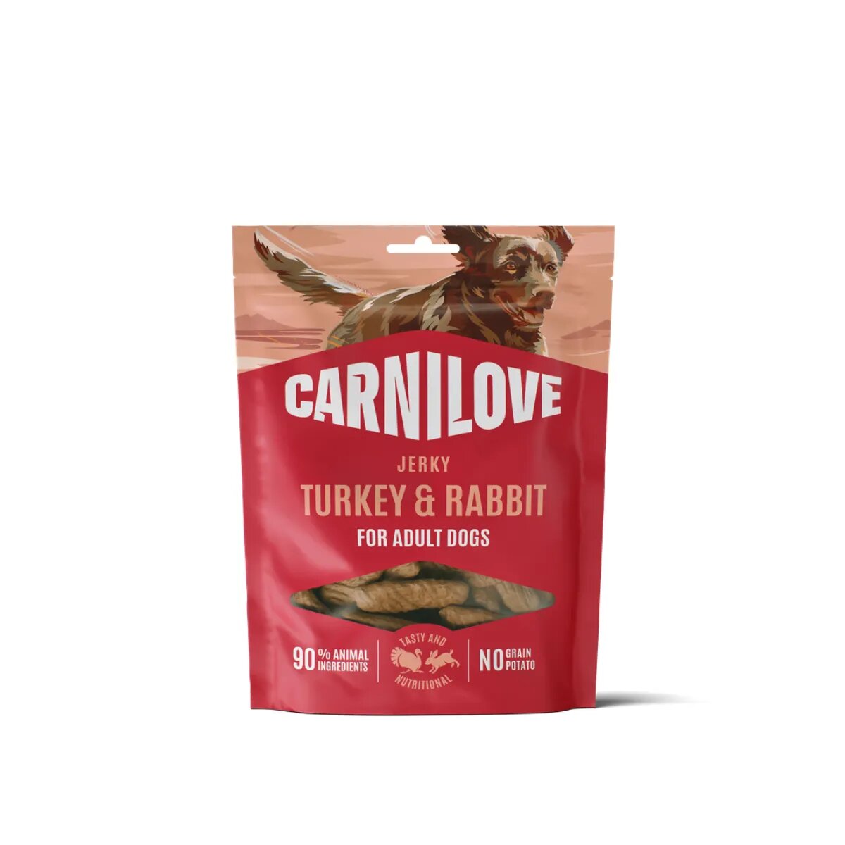 Carnilove Jerky XS-XL Curcan și Iepure punguță recompense fără cereale câini 100g