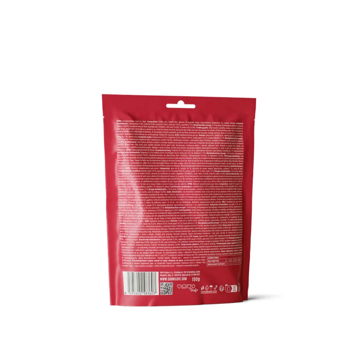 Carnilove Jerky XS-XL Curcan și Iepure punguță recompense fără cereale câini 100g