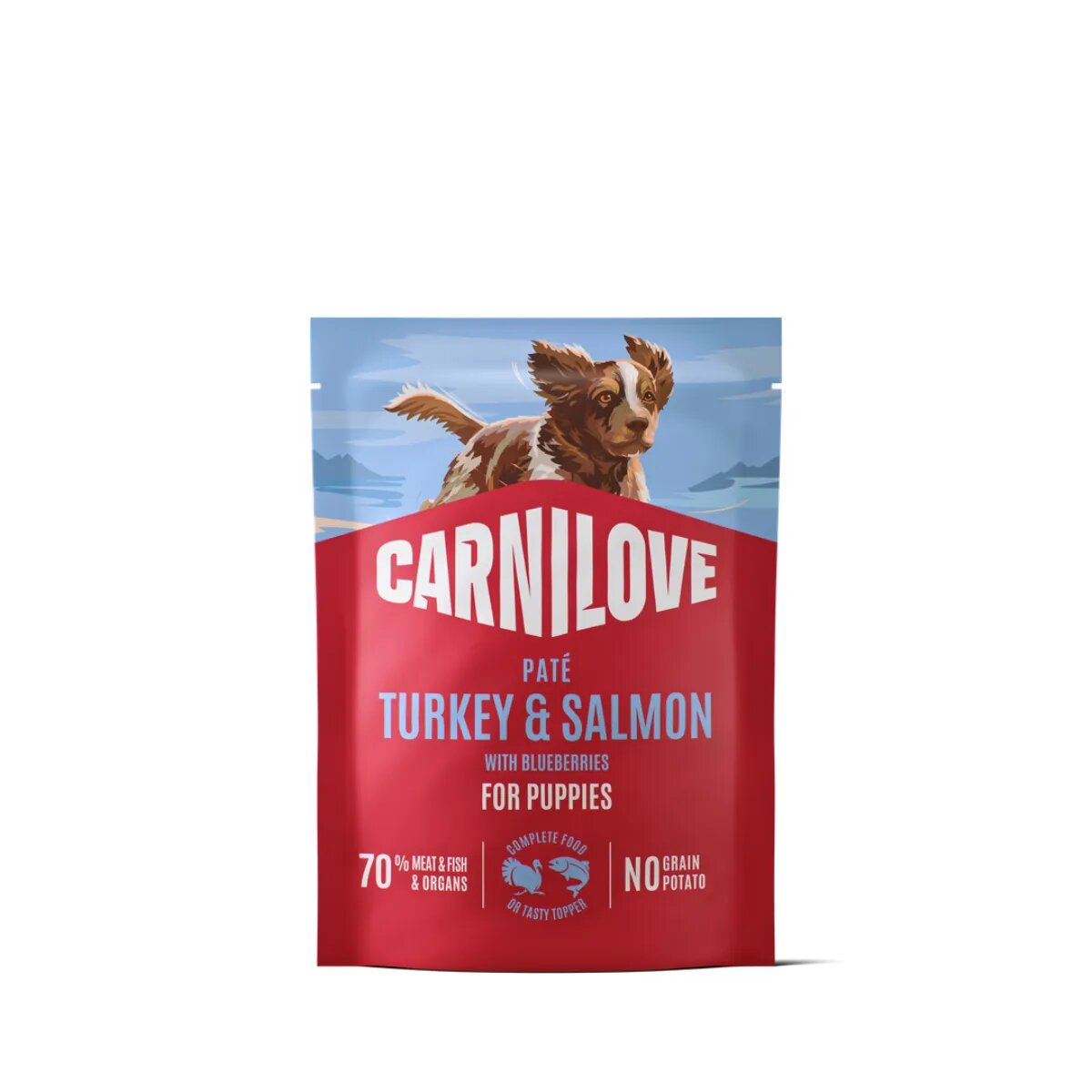 Carnilove Puppies XS-XL Curcan și Somon plic hrană umedă fără cereale câini junior (pate) 300g