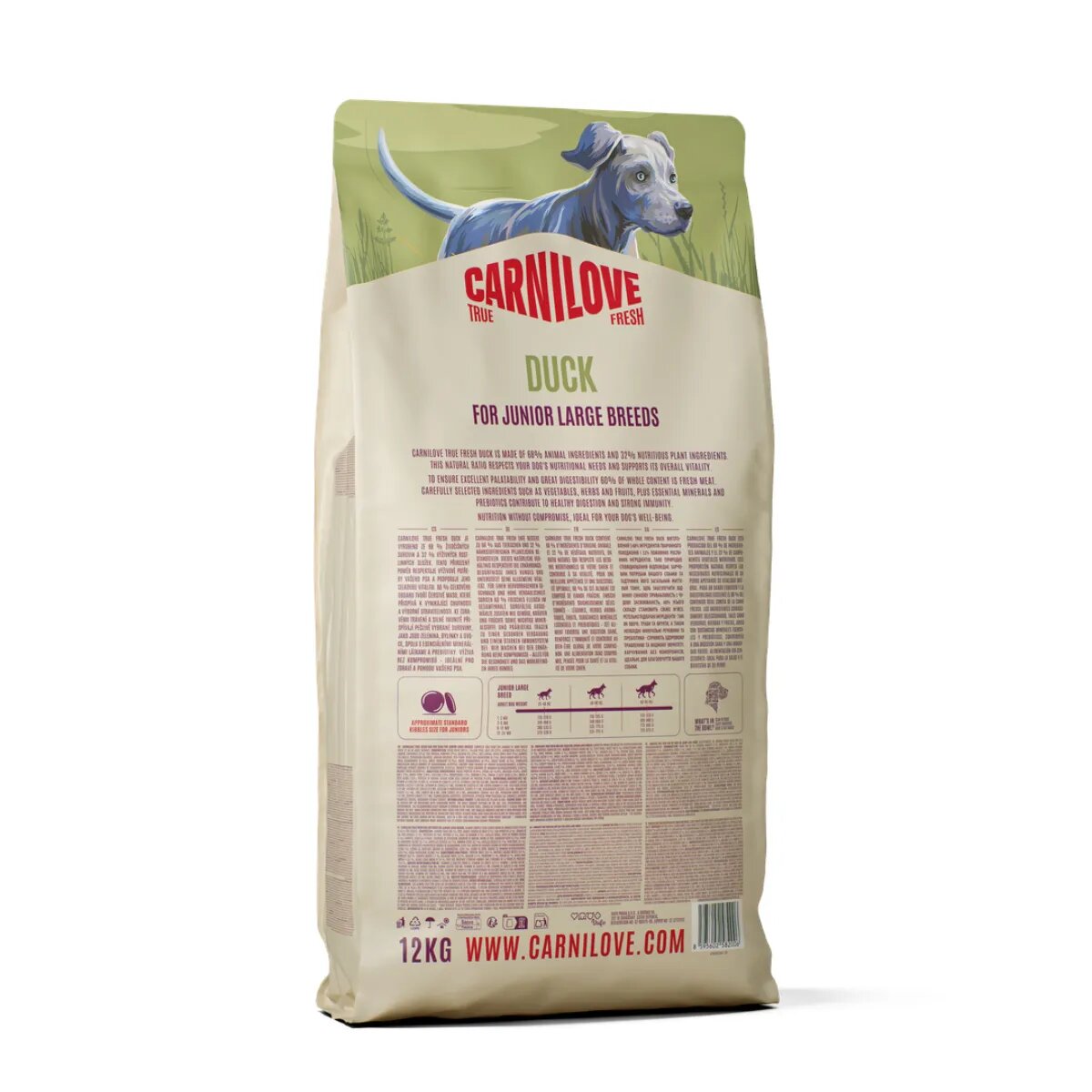 Carnilove True Fresh Junior Large Breeds L-XL Rață hrană uscată fără cereale câini junior 12kg