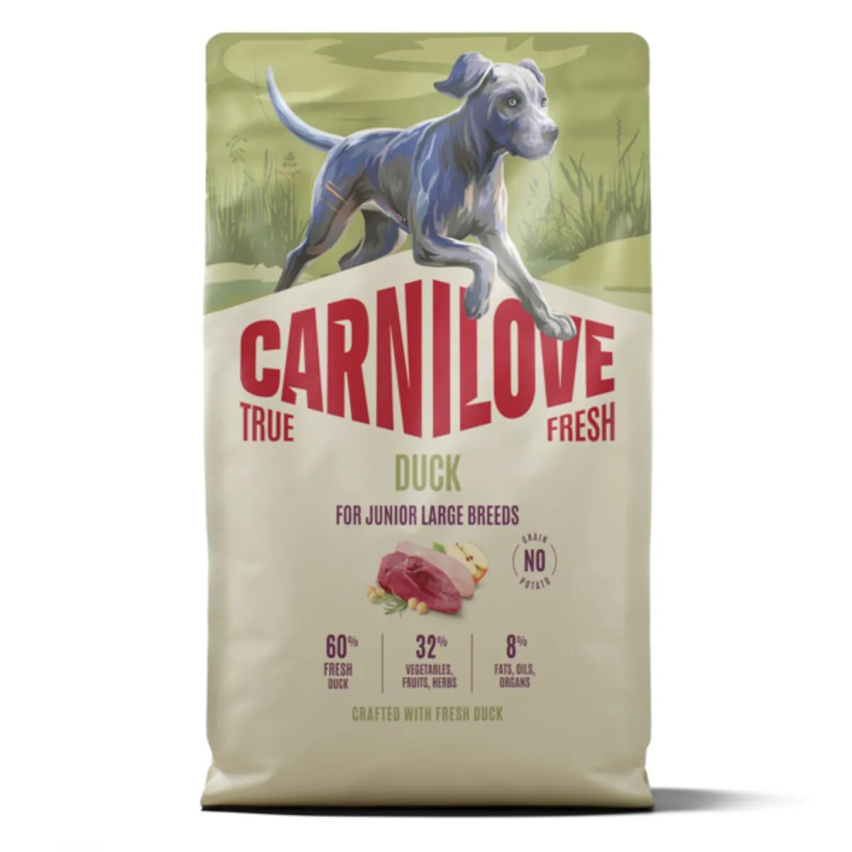 Carnilove True Fresh Junior Large Breeds L-XL Rață hrană uscată fără cereale câini junior 4kg