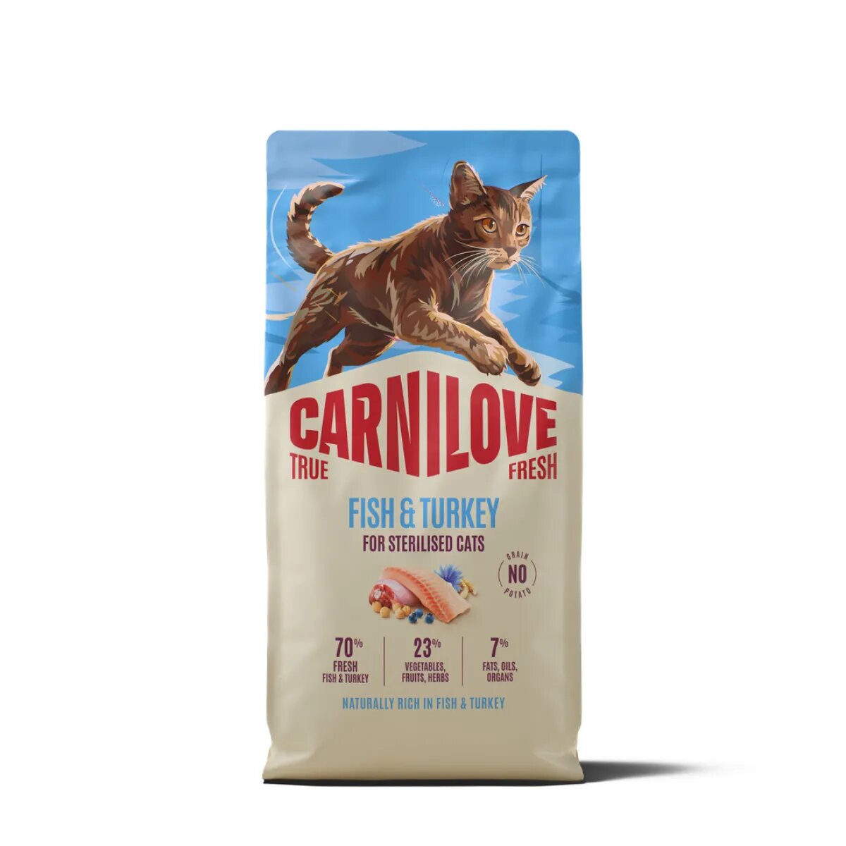 Carnilove True Fresh Sterilised Pește și Curcan hrană uscată fără cereale pisici sterilizate 2kg