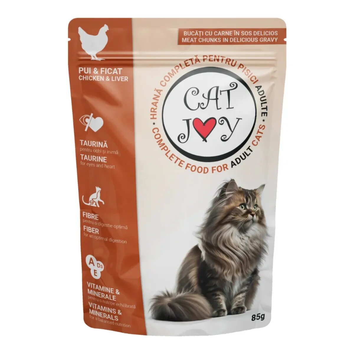 CAT JOY Pui și Ficat plic hrană umedă pisici (în sos) 85g