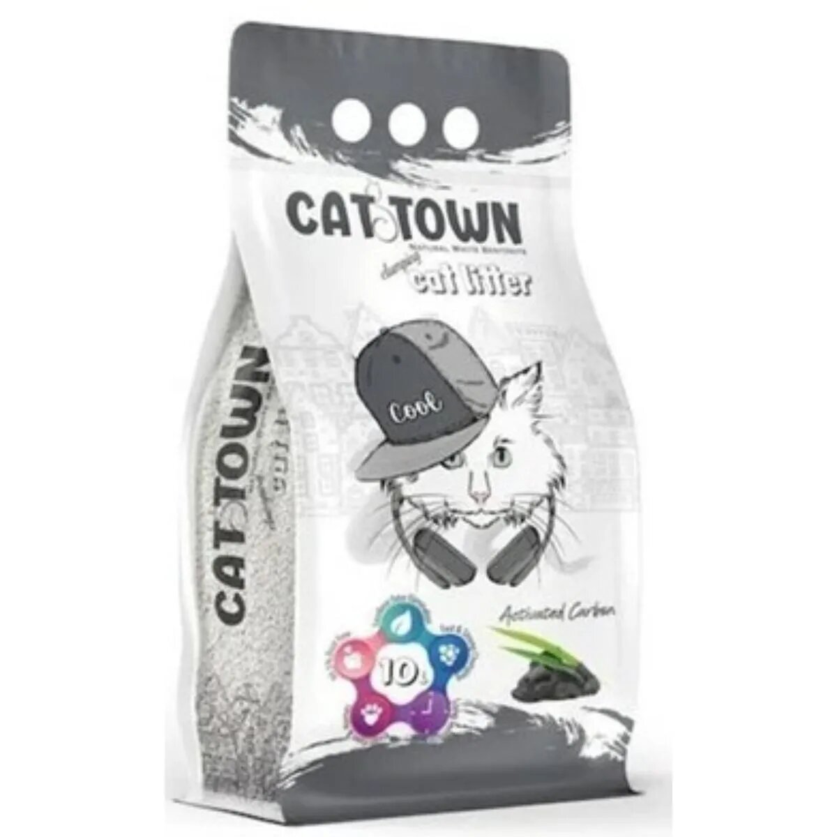 Cat Town Active Carbon neparfumat așternut igienic pisici granule bentonită aglomerant fără praf 10l