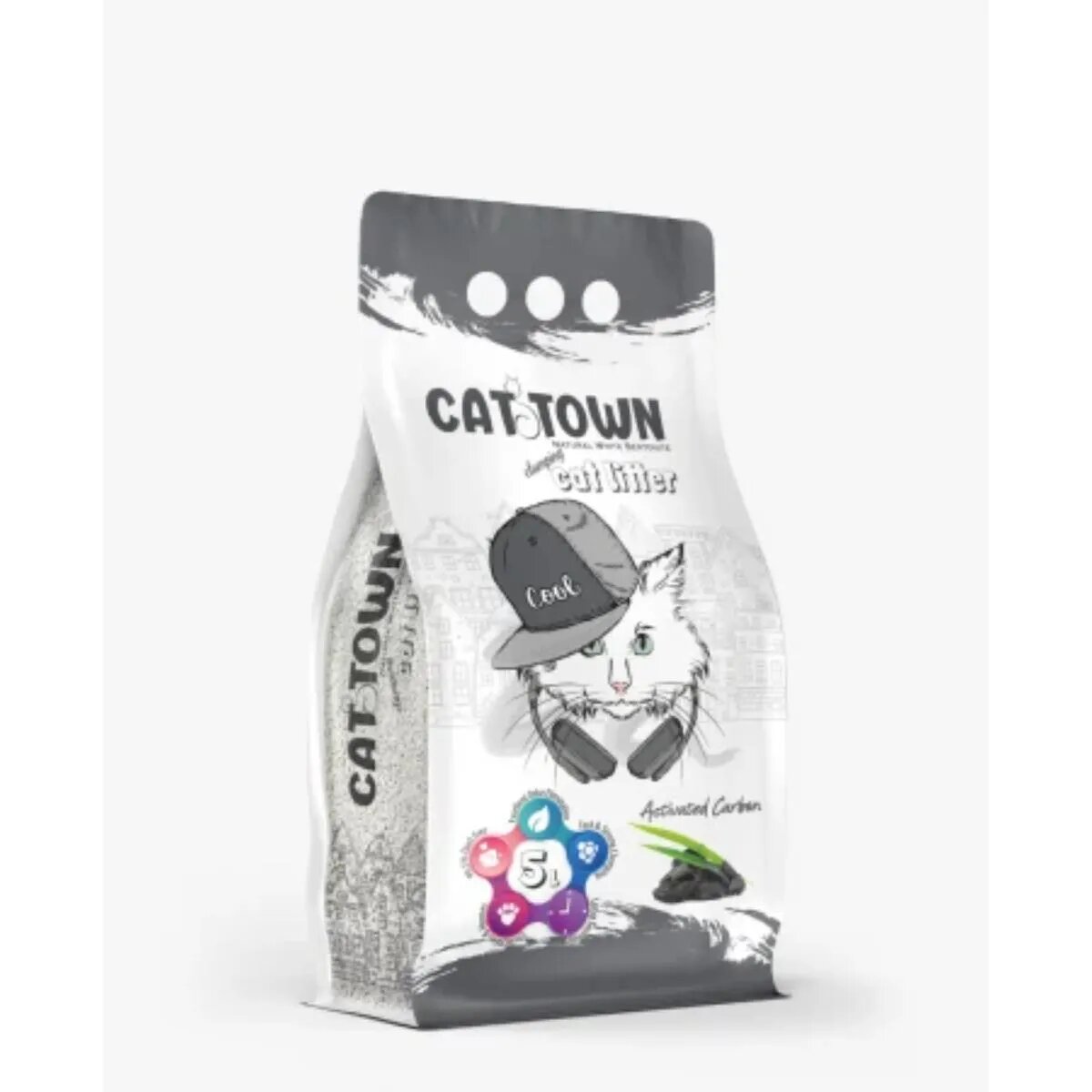 Cat Town Active Carbon neparfumat așternut igienic pisici granule bentonită aglomerant fără praf 5l