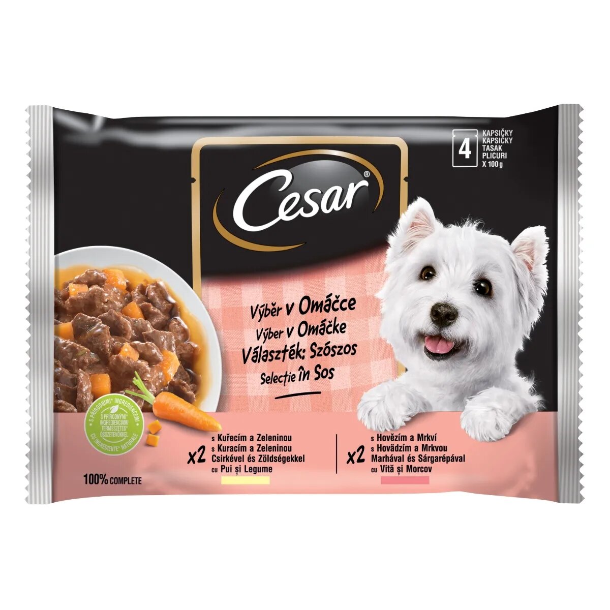 CESAR Selecții 2 arome pachet mixt plic hrană umedă (în sos) 100g x 4