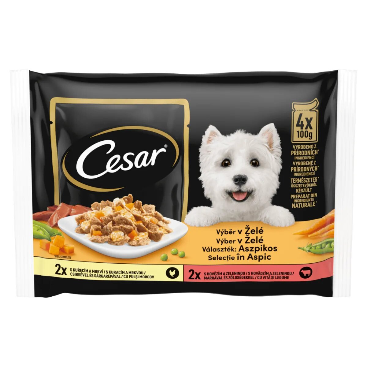 CESAR Selectii in Aspic XS-M Pui și Vită plic hrană umedă câini (în aspic) multipack 100g x 4buc