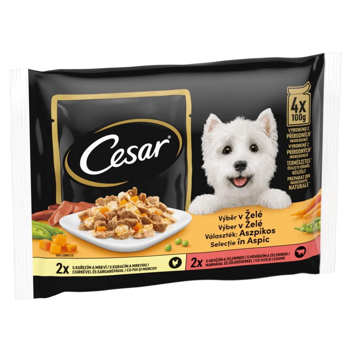 CESAR Selectii in Aspic XS-M Pui și Vită plic hrană umedă câini (în aspic) multipack 100g x 4buc