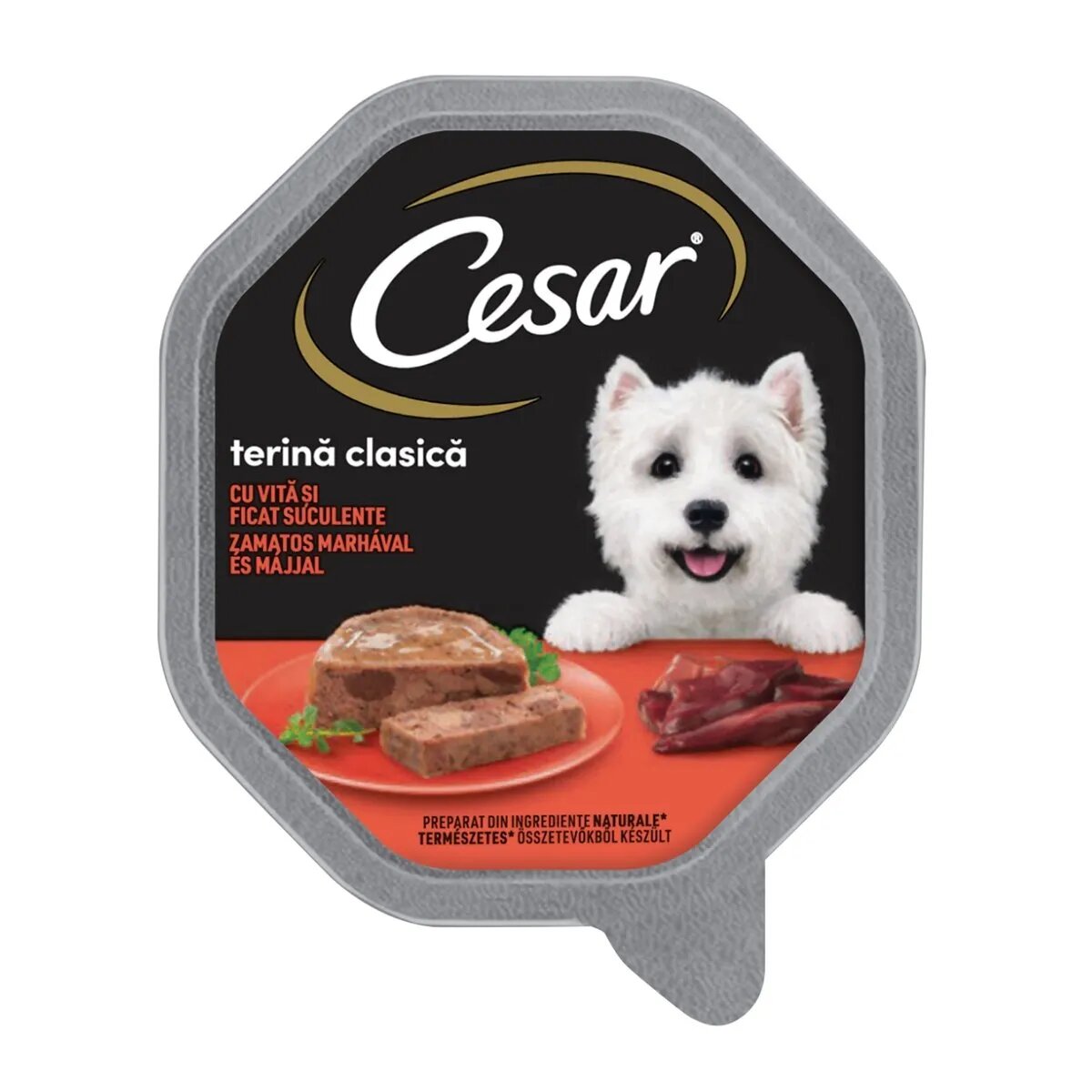 CESAR Terină clasică Vită și Ficat taviță hrană umedă câini (pate) 150g