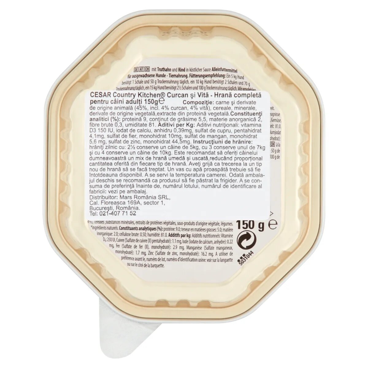CESAR Tocăniță de țară Curcan Vită și Ierburi taviță hrană umedă câini (în suc propriu) 150g