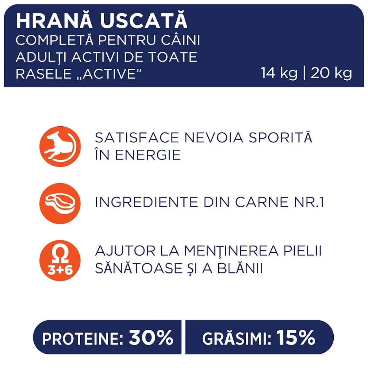 Club 4 Paws Premium Active Pui hrană uscată câini activitate intensă Premium Active XS-XL Pui hrană uscată câini activitate intensă 14kg