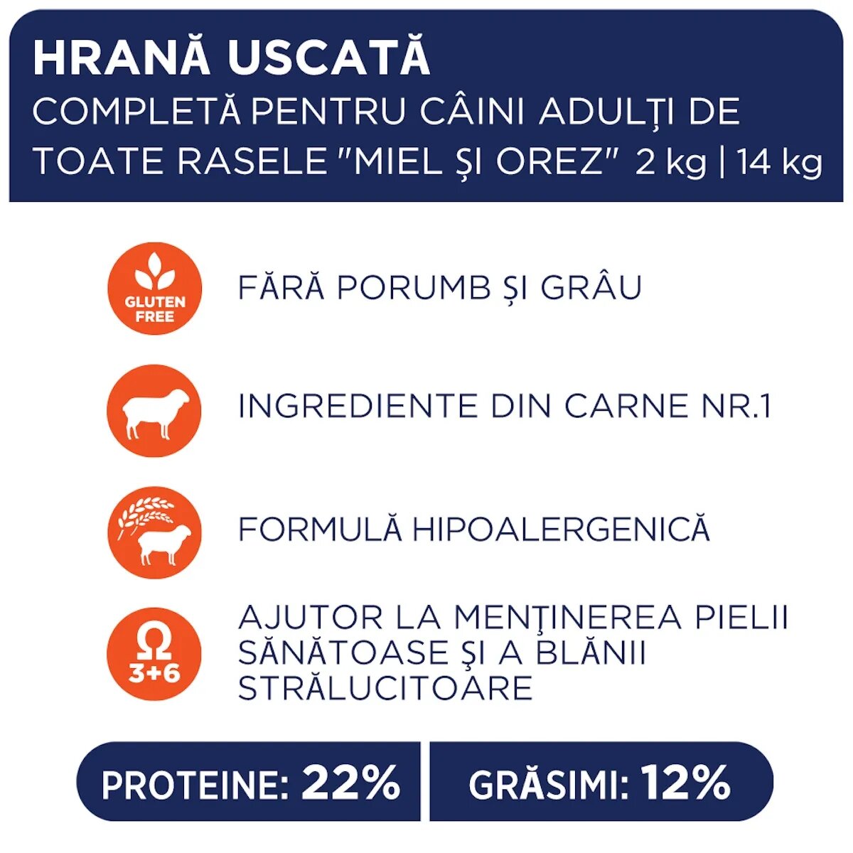 Club 4 Paws Premium Hypoallergenic Miel și Orez hrană uscată câini sensibilități digestive piele și blană Premium XS-XL Miel și Orez hrană uscată câini alergii 2kg