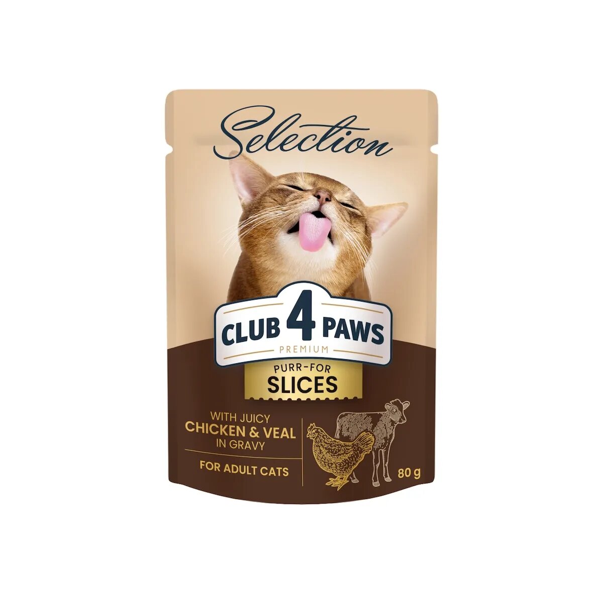Club 4 Paws Premium Plus Selection Pui și Vită plic hrană umedă pisici (în sos) 80g