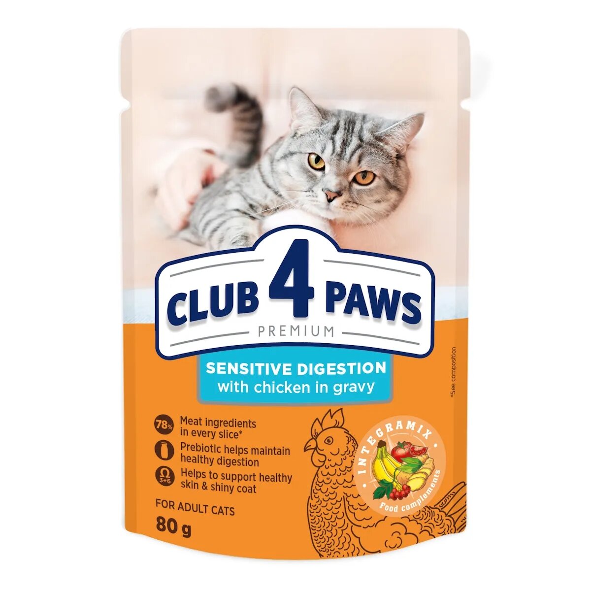 Club 4 Paws Premium Sensitive Digestion Pui plic hrană umedă pisici sistem digestiv (în sos) 80g