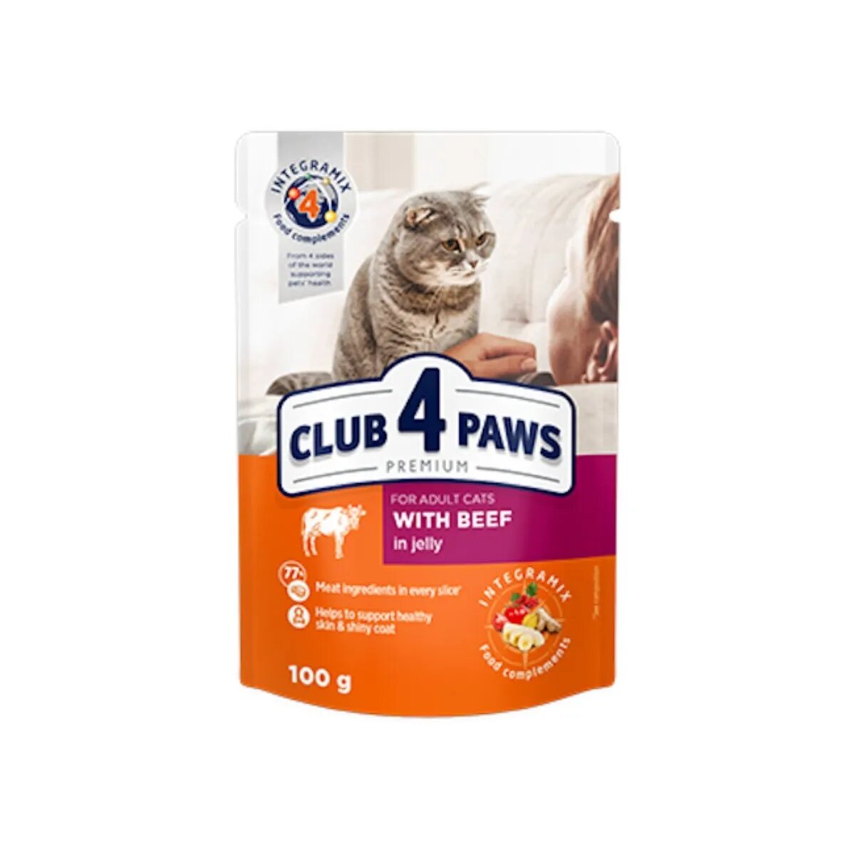 Club 4 Paws Premium Vită hrană umedă pisici Vită (în sos) Premium Vită plic hrană umedă pisici (în sos) 100g