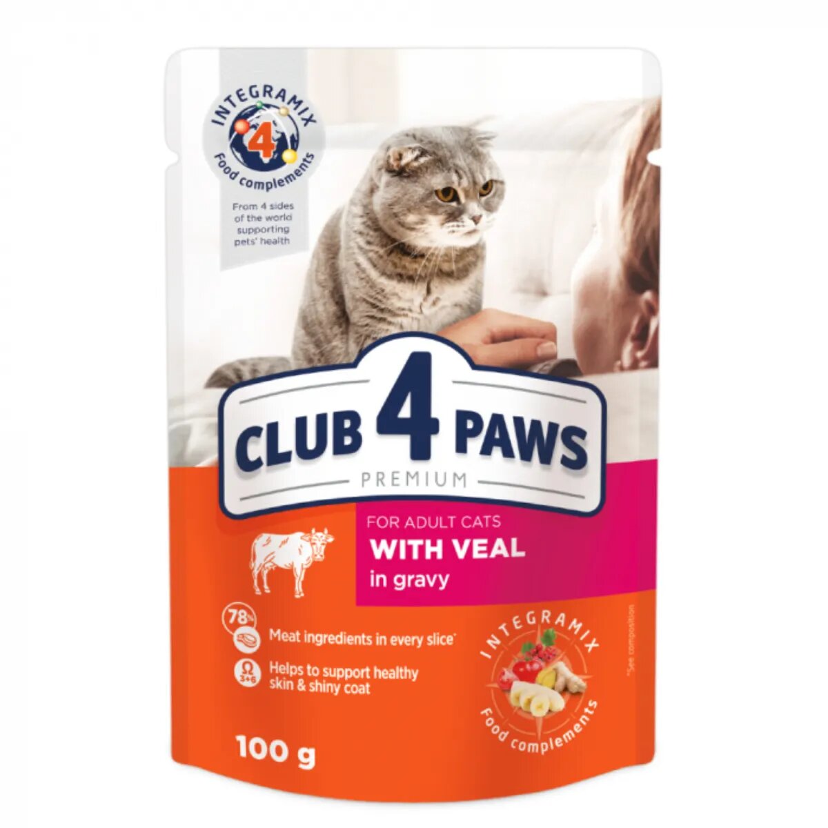 Club 4 Paws Vită plic hrană umedă pisici (în sos) bax 85g x 24buc