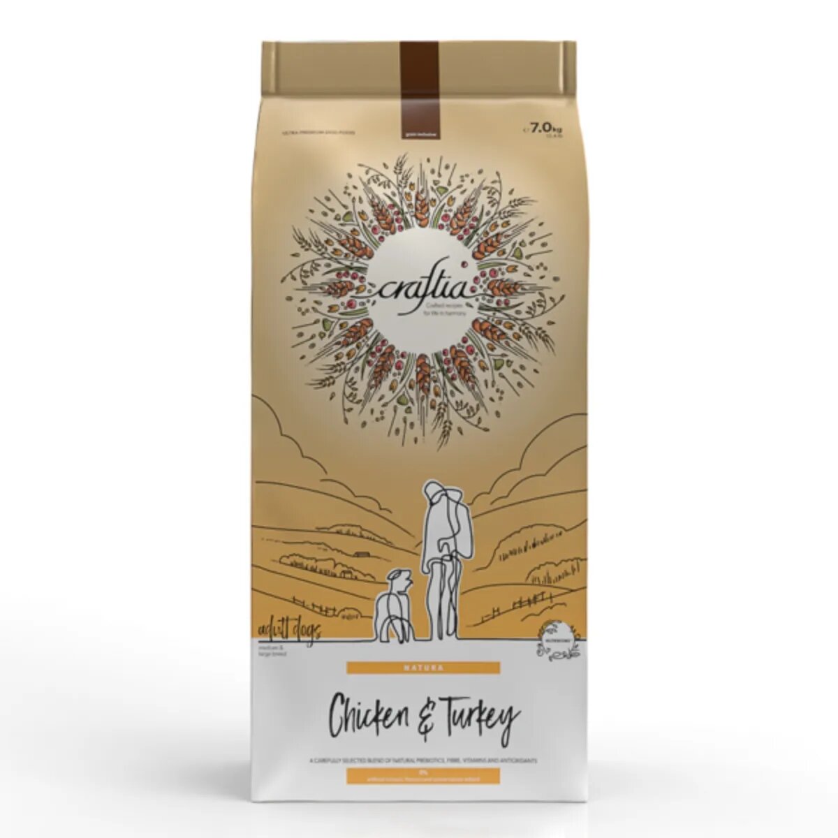 CRAFTIA Natura M-XL Pui și Curcan hrană uscată câini 7kg