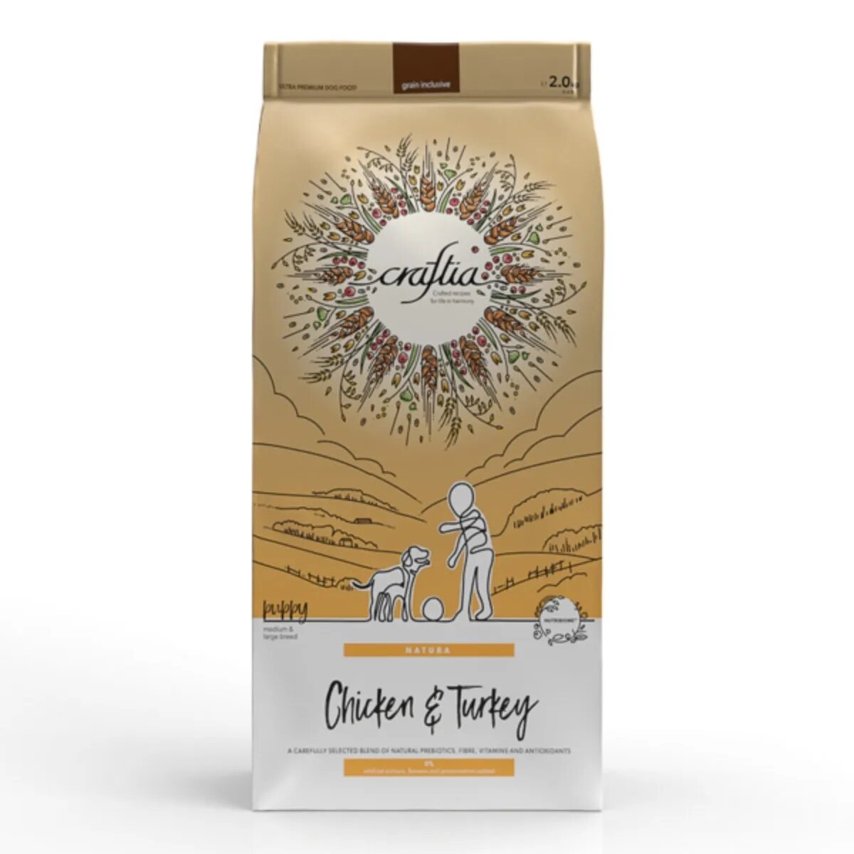 CRAFTIA Natura M-XL Pui și Curcan hrană uscată câini junior 2kg