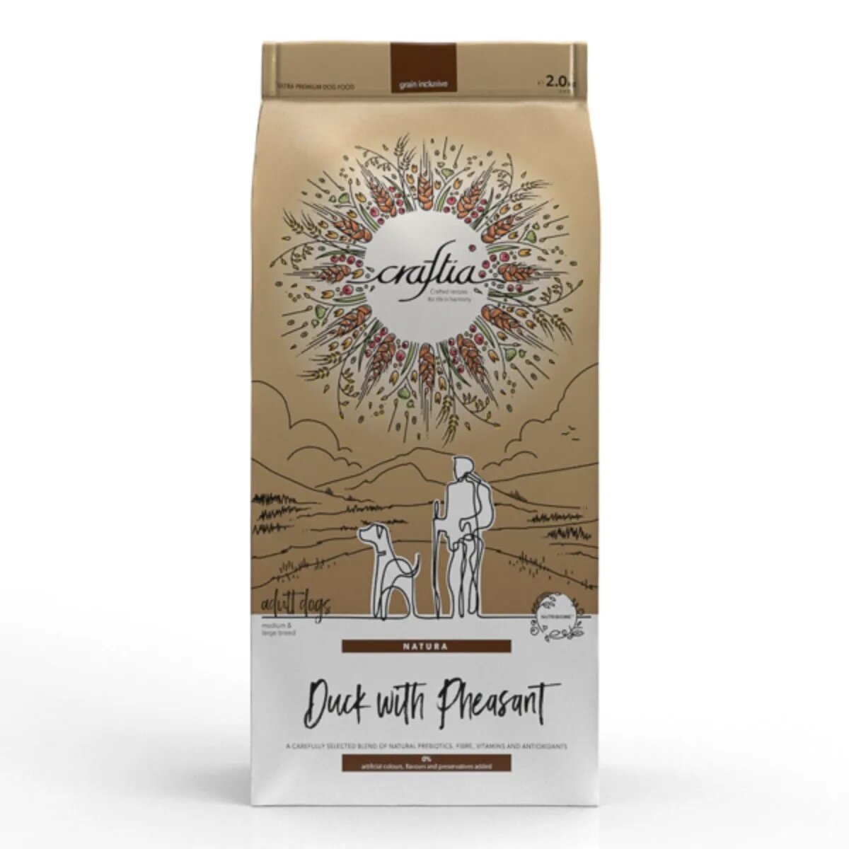 CRAFTIA Natura M-XL Rață și Fazan hrană uscată câini 2kg