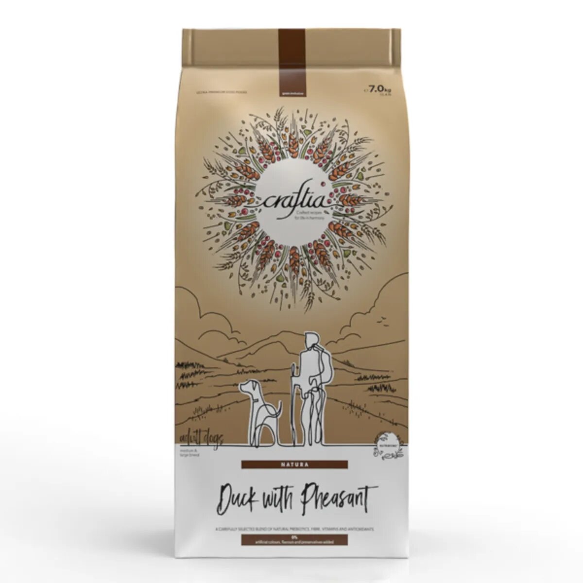 CRAFTIA Natura M-XL Rață și Fazan hrană uscată câini 7kg