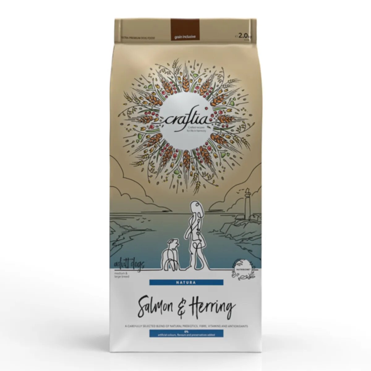 CRAFTIA Natura M-XL Somon și Hering hrană uscată câini 2kg