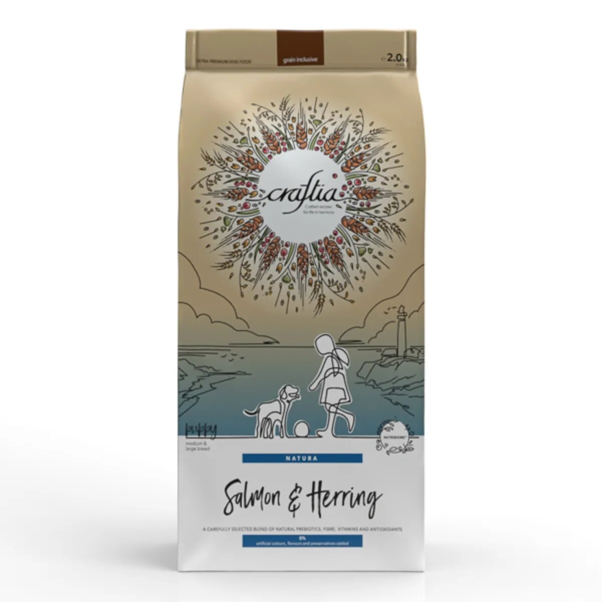 CRAFTIA Natura M-XL Somon și Hering hrană uscată câini junior 2kg