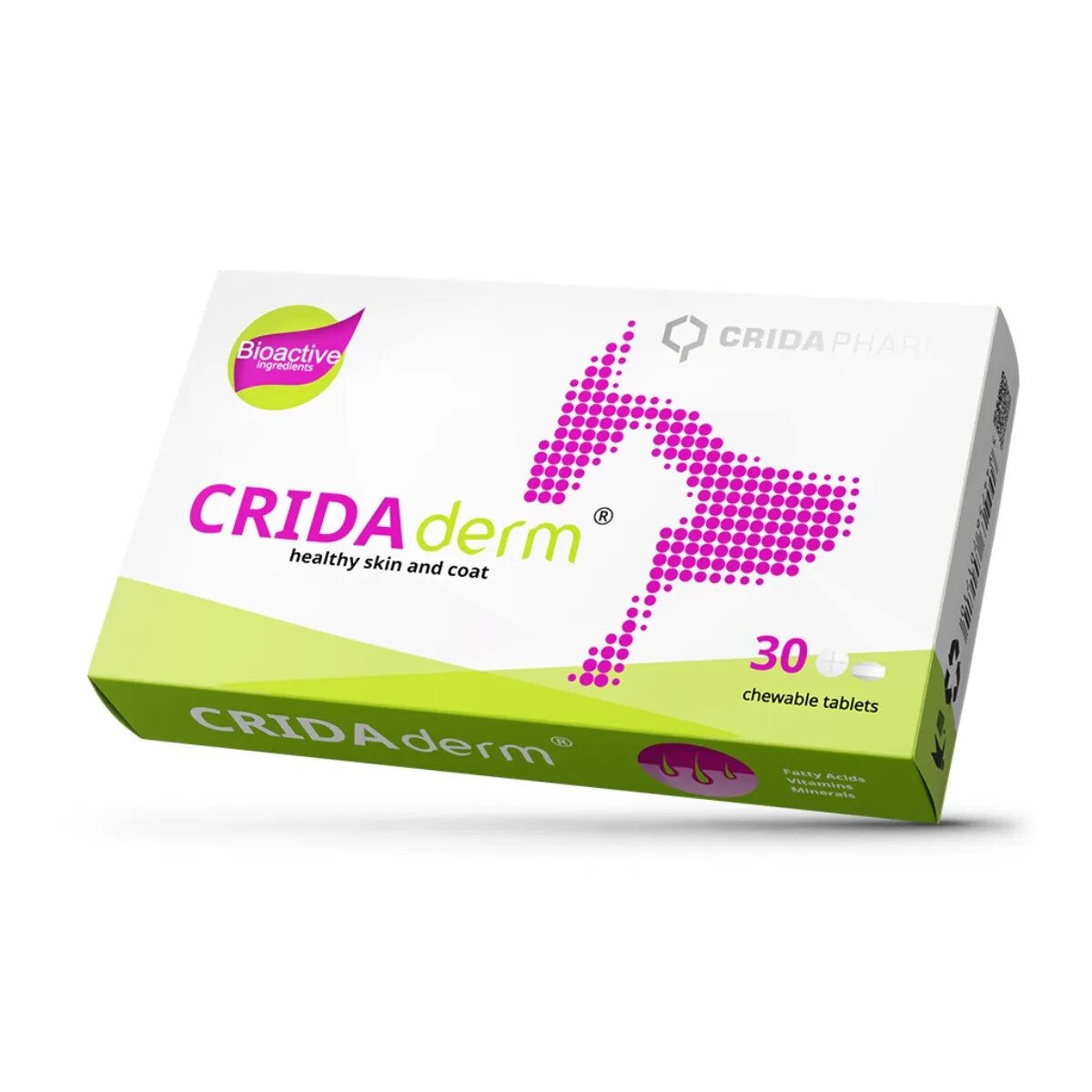 CRIDA PHARM Cridaderm supliment piele & blană câini comprimate masticabile Cridaderm XS-XL supliment piele & blană câini și pisici cutie 30 comprimate masticabile