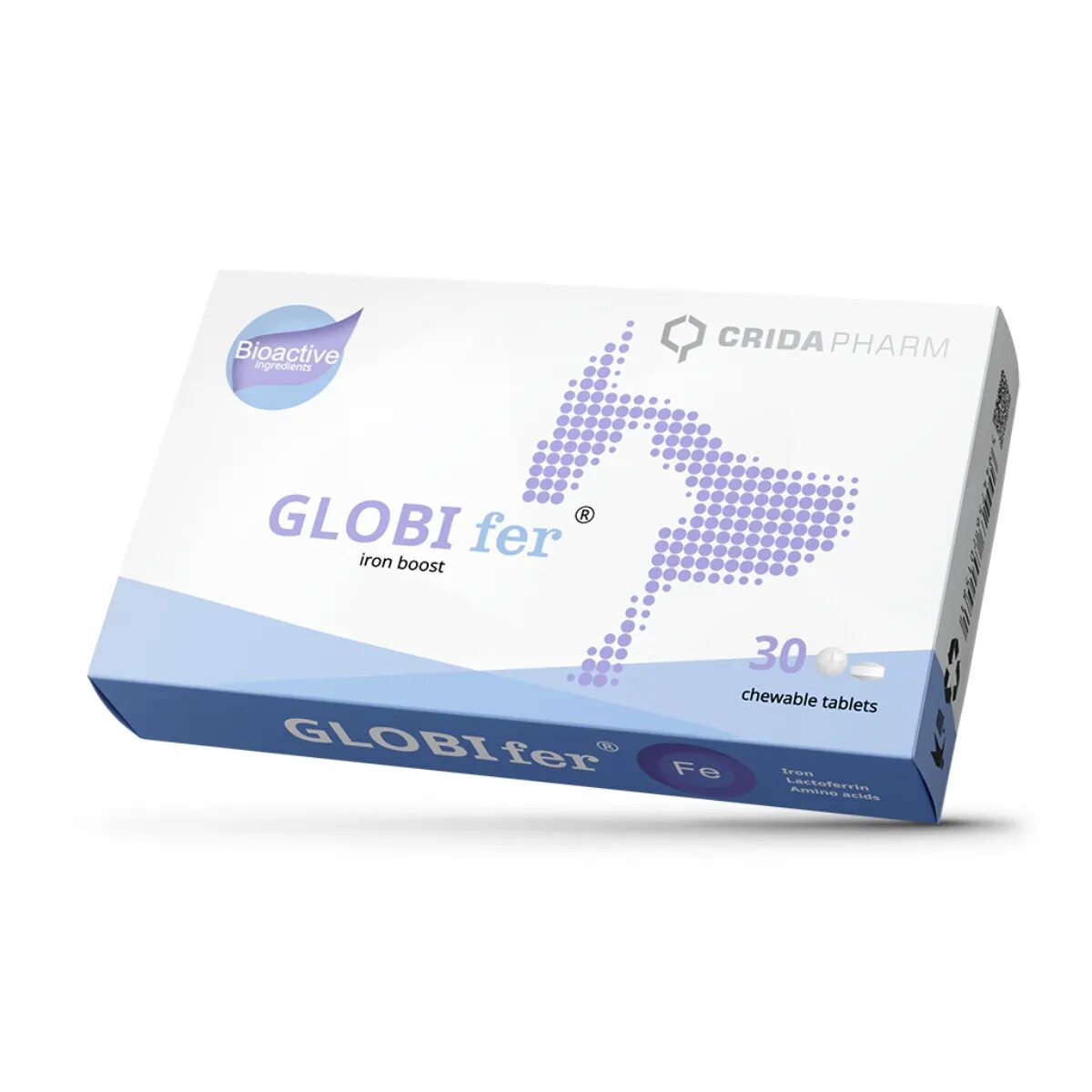 CRIDA PHARM Globi Fer Iron Boost supliment sistem cardio-vascular câini comprimate masticabile Globi Fer Iron Boost XS-XL supliment sistem cardio-vascular câini și pisici cutie 30 comprimate masticabile
