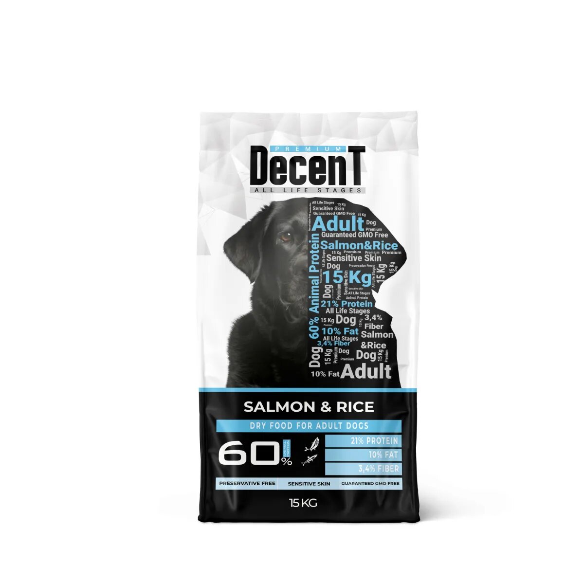 DECENT Sensitive Skin XS-XL Somon și Orez hrană uscată câini piele & blană 15kg