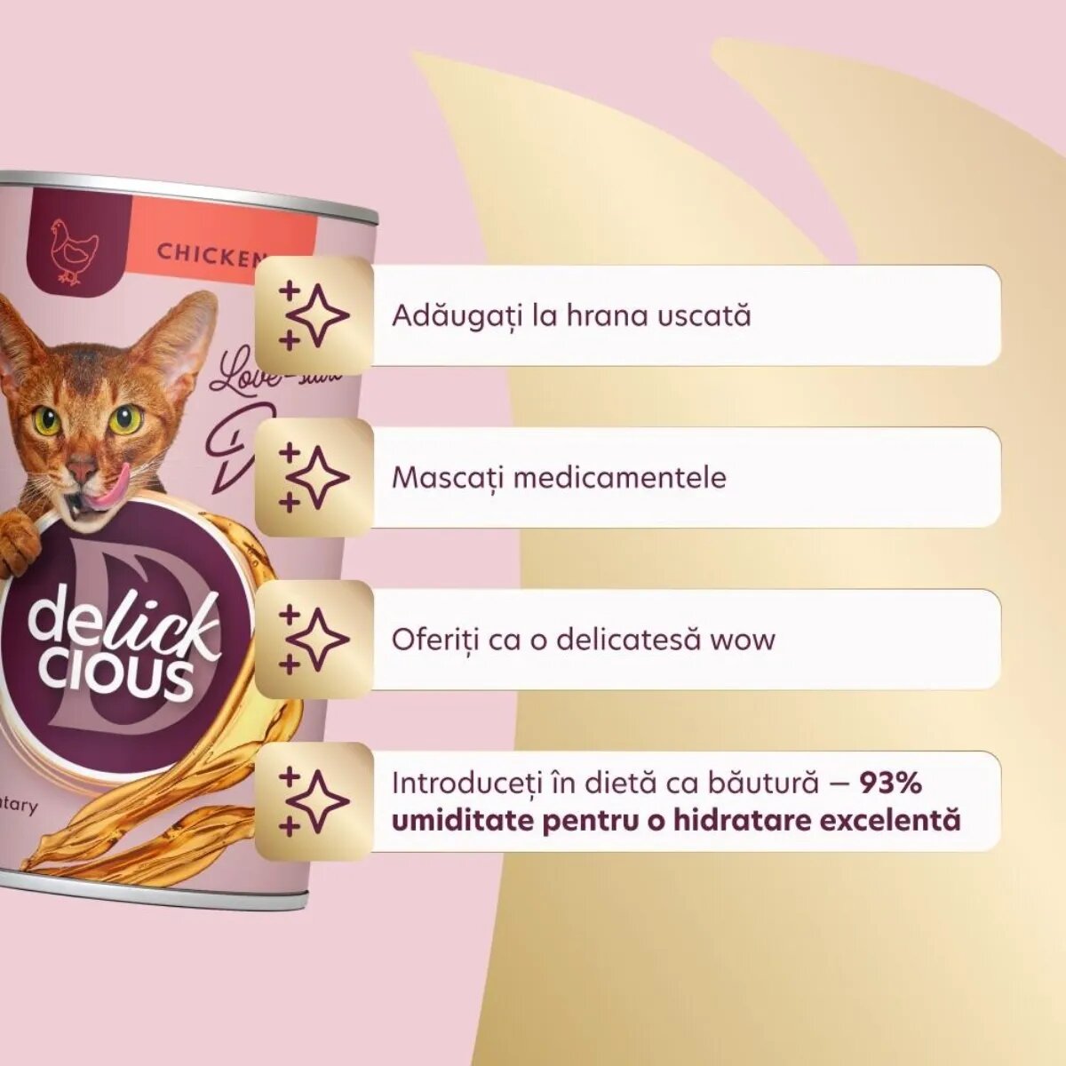 DELICKCIOUS Băutură Pui conservă recompense pisici (topping) 140g