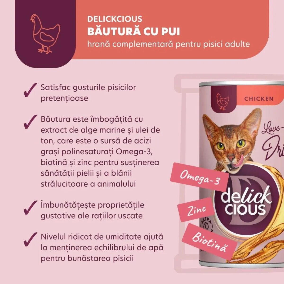 DELICKCIOUS Băutură Pui conservă recompense pisici (topping) 140g