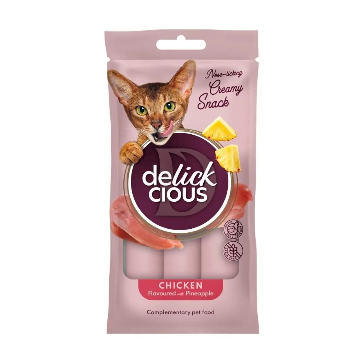 DELICKCIOUS Creamy Snack Pui și Ananas plic recompense pisici 60g