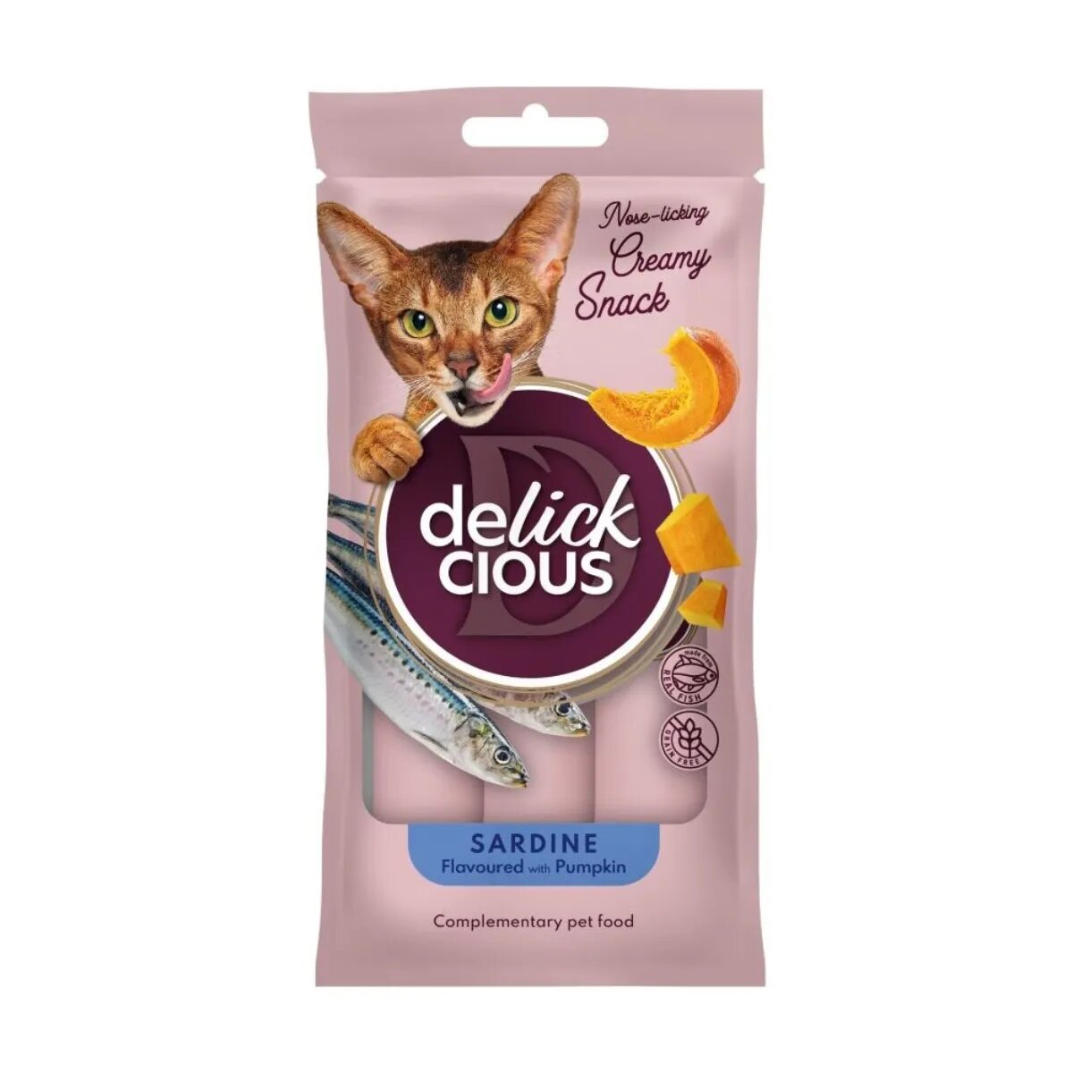 DELICKCIOUS Creamy Snack Sardine și dovleac plic recompense pisici 60g
