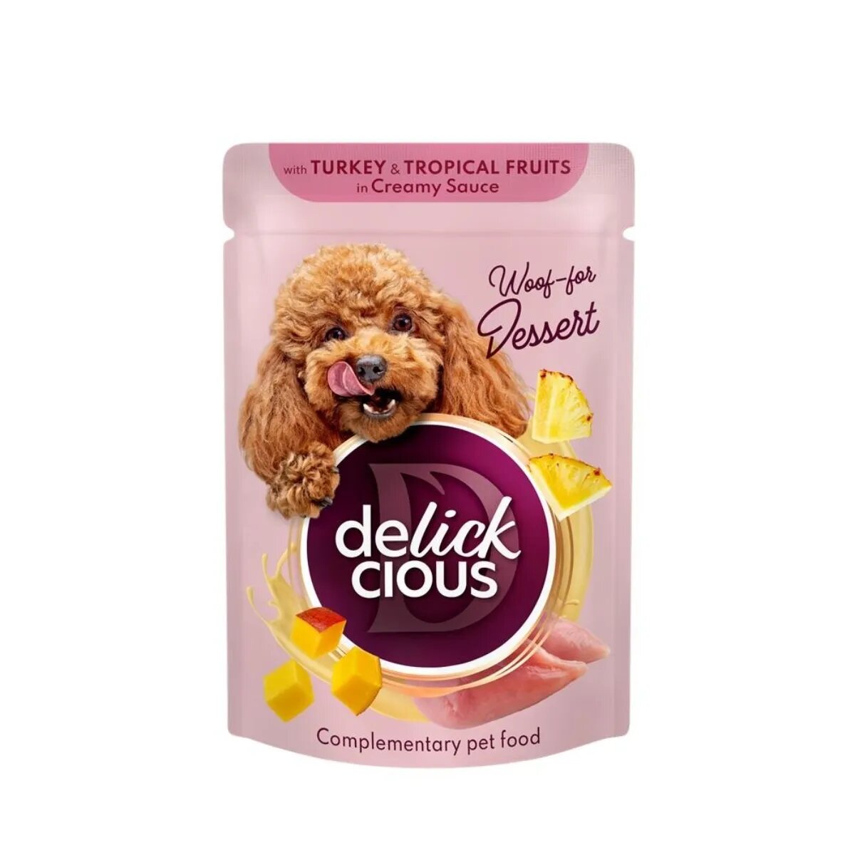 DELICKCIOUS Dessert XS-S Curcan și Fructe Tropicale plic hrană umedă câini (în sos) 80g
