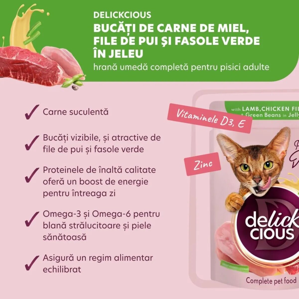 DELICKCIOUS Dinner Miel și Pui plic hrană umedă pisici (în aspic) bax 85g x 12buc