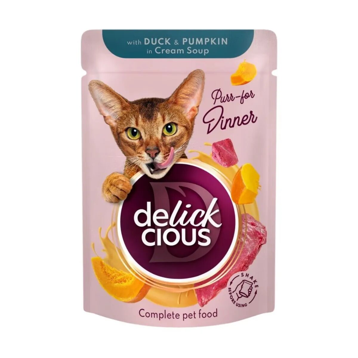 DELICKCIOUS Dinner Rață și dovleac plic hrană umedă pisici (în supă) 85g